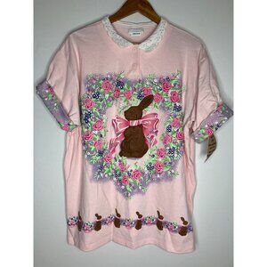 Vintage Spumoni Women's Medium Easter Bunny Chocolate Puffy Print Collard Shirt
